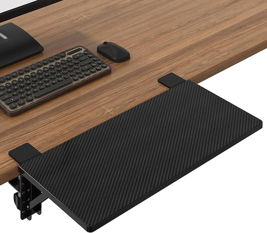 BONTEC Small Ergonomics Desk Extender Tray, 20x9.5 Inch Table Mount Arm Rest Shelf, 90° Foldable Keyboard Tray Platform, Clamp on Computer Arm Rest for Desk Suitable for Office Desks, Black Carbon