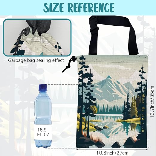 Car Garbage Bag Mountain and River Forest Hanging Canvas Car Trash Bag Waterproof Drawstring Car Back Seat Organizer for Car Back Front Seat Console with Adjustable Buckle