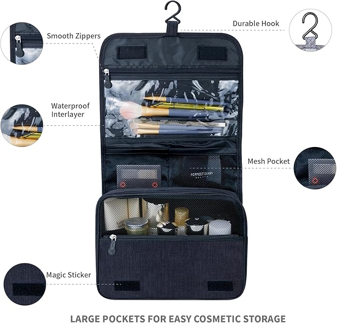 Large Capacity Toiletry Bag Travel Bag with Hanging Hook for Men and Women Waterproof Travel Cosmetic Bag Bathroom Bag,with TSA Approved Zippers Clear Travel Makeup Bag Carry-on