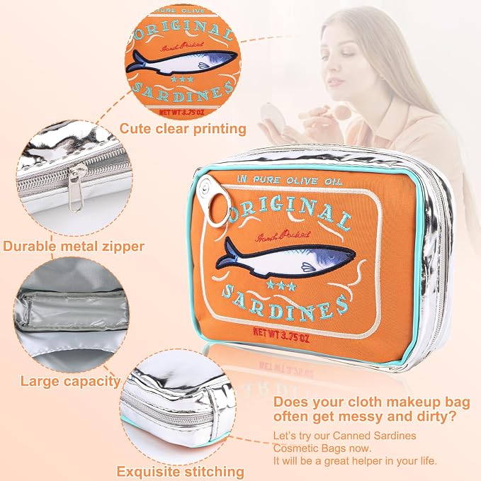 Canned Sardines Makeup Bag, Canned Sardines Style Toiletry Bag Cute Travel Bag Creative Cute Makeup Bag Aesthetic Toiletry Bag for Women