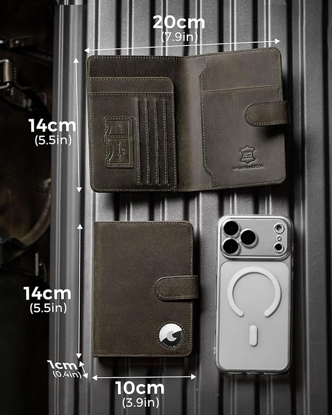 LORZOR Passport Holder for Travel: Full Grain Leather Passport Cover with Airtag Holder Magnetic Buckle for Men - RFID Blocking Bifold Wallet for Air Ticket Card Cash Coin (Black-yellow)