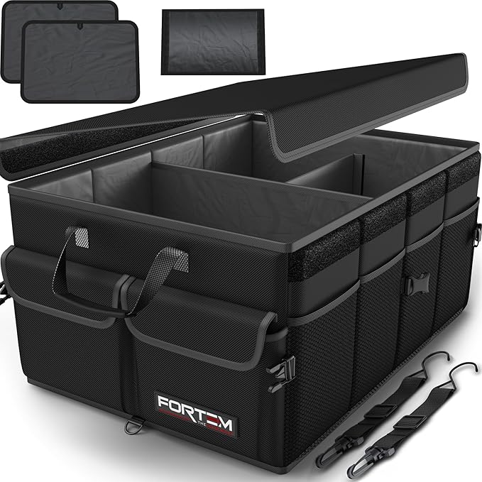 FORTEM Trunk Organizer For SUV Car Trunk Organizer, Foldable Storage, Car Accessories for Women Men, Collapsible Bag, Perfect Christmas Gifts, 600D Oxford, Non Slip Bottom, Straps, Soft Cover (65L)