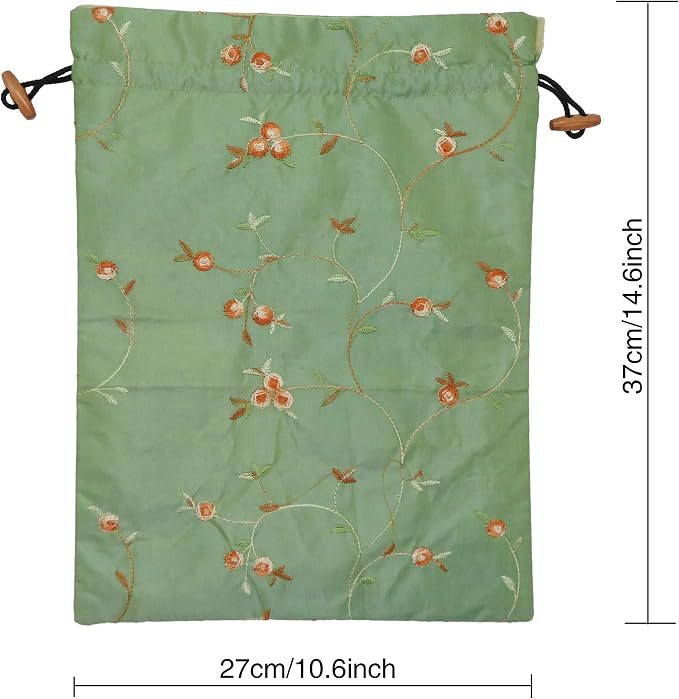 Ouyatoyu 4pcs Embroidered Silk Flower Design Jacquard Travel Bag, Laundry Bags Shoe Bags, Lingerie Bags Underwear Bags for Travel Storage for Men Women Washable Cloth Shoe Bags