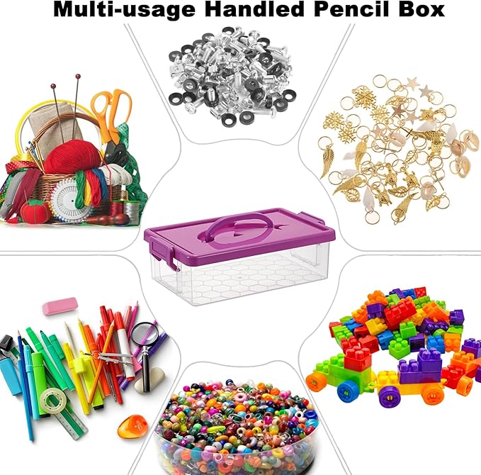 BTSKY 1-Pack Clear Plastic Storage Box with Lid, Stackable Organizer Featuring Easy-Lift Dolphin Design, Multi-Use Portable Container for Home, Craft, Office, Space-Saving with Secure-Clasp, Purple