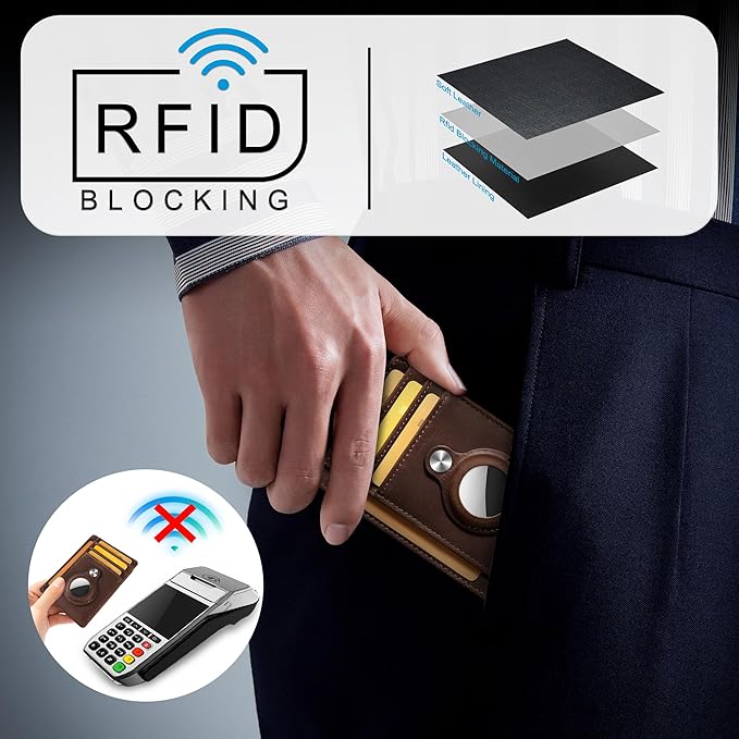 Hawanik Slim Minimalist Front Pocket Air Tag Wallet, RFID Blocking Card Holder Wallet with Airtag Holder