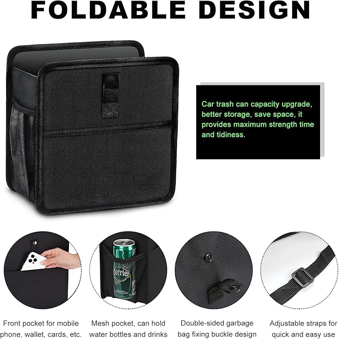 KVAEY Car Trash Can, Oxford Cloth Foldable Garbage Bin Waterproof Auto Trash Bag Organizer, Multipurpose Leak-Proof Large Capacity Hanging Garbage Can Storage Bag for Car Seat (Upgraded)