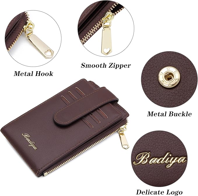 Badiya Slim Women Wallet RFID Blocking Bifold Compact 9 Card Slots Holder Wallets Soft Leather with Zipper Coin Pocket 2 ID Window