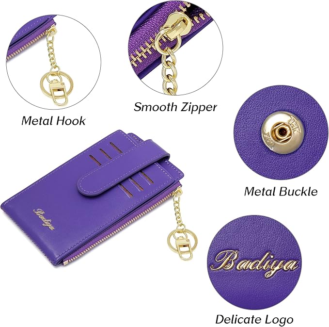 Badiya Slim Women Wallet RFID Blocking Bifold Compact 9 Card Slots Holder Wallets Soft Leather with Zipper Coin Pocket 2 ID Window