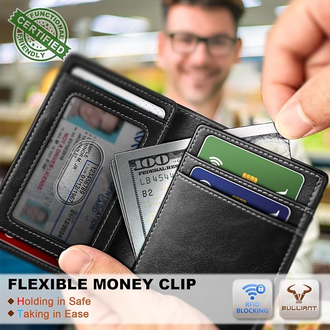 BULLIANT Slim Wallet For Men 12Cards,Magnetic Flip Build-in Money Clip Airtag Compatible-RFID Blocking