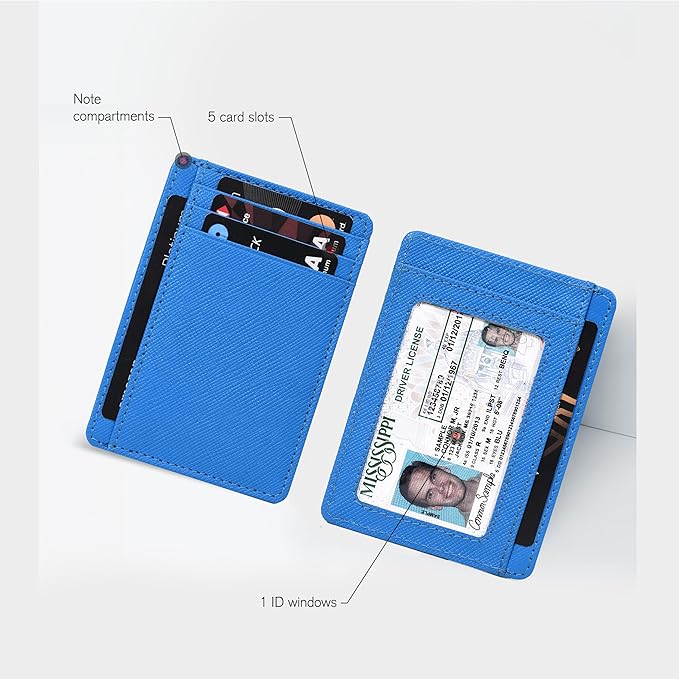 Real Leather Slim Minimalist Wallet for Men and Women -RFID Blocking Front Pocket Thin Credit Card Holder Stylish Wallets (Water Blue)