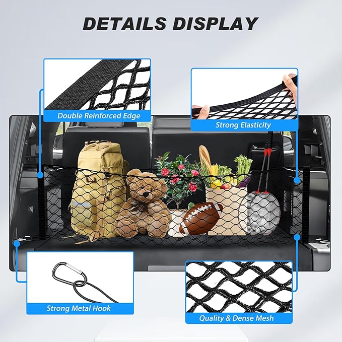 Karltys Cargo Net for Toyota 4Runner 2025-2026 Envelope Style | Elastic Mesh Net | Heavy Duty | Metal Hooks | Toyota 4 Runner Trunk Net Accessories