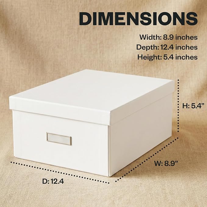 Bigso Box of Sweden Karin Collapsible Storage Box with Labelframe for Easy Identification - Simple Assembly Without Tools - Decorative Storage Boxes with Lids - 8.9in x 12.4in x 5.4in - White