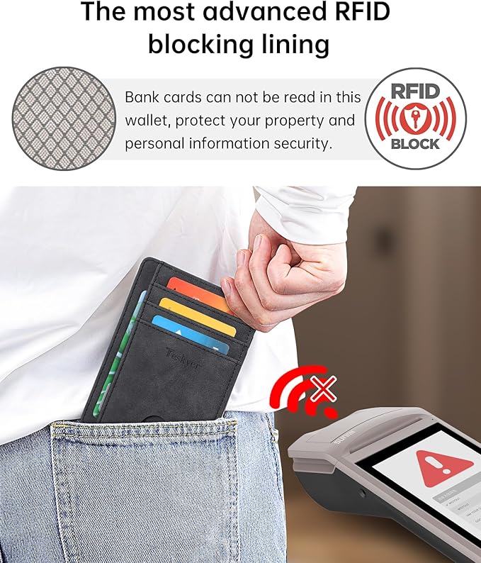 Teskyer Slim Wallet for Men, Minimalist Front Pocket RFID Blocking Leather Wallet Credit Card Holder for Men & Women