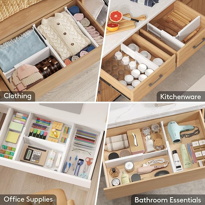 Lifewit 16 Pack 5" High Drawer Dividers 34-56cm/13.5-22" Adjustable Drawer Organizer for Clothes/Utensils, Expandable Drawer Separator in Dresser/Kitchen/Bedroom/Office Organization & Storage White