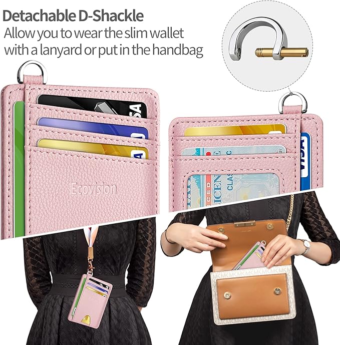 EcoVision Slim Minimalist Front Pocket Wallet, RFID Blocking Credit Card Holder Wallet with Detachable D-Shackle for Men Women
