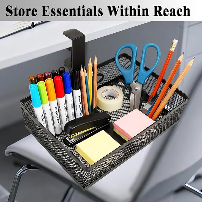 Under Desk Organizer 360° Swivel,under Desk Drawer, Clamp-On No Drill Installation,Sturdy Mesh Storage Drawer for Office,Drawing Room and Kitchen Room,Art Supplies and More(Without Cup Holder)