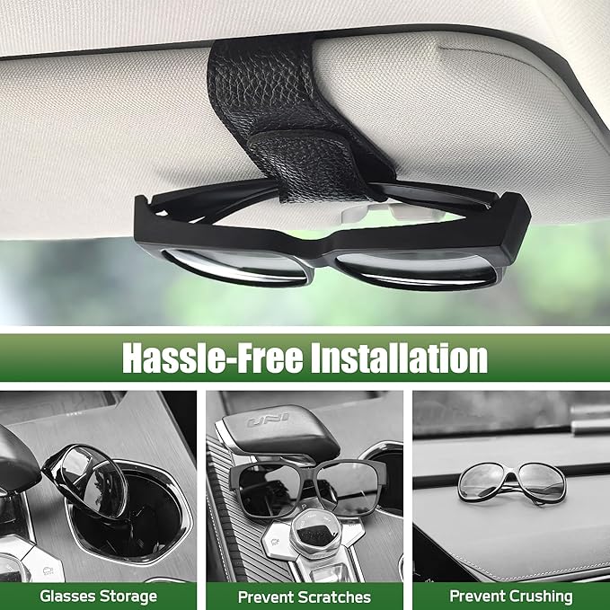 2 Packs Sunglasses Holders for Car Visor, Magnetic Leather Glasses Eyeglass Hanger Clip for Car, Ticket Card Clip Sunglasses Mount, Sunglass Organizer for Auto Accessories (Black)