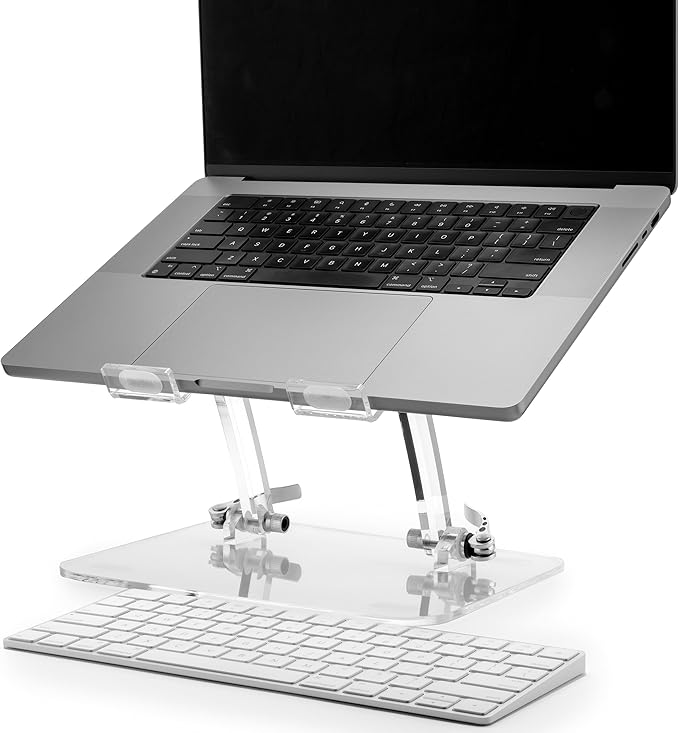 DuraClear Acrylic Laptop Stand for Desk ??Ergonomic Adjustable Acrylic Computer Stand - Clear Laptop Stand with Enhanced Airflow and Workspace Elevation
