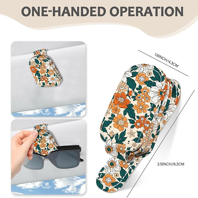 2 Pack Sunglass Holder for Car Visor, Universal Magnetic Car Sunglass Holder for Different Size Eyeglasses, Car Visor Accessories (Flower-Yellow)