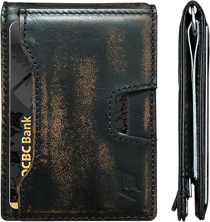 Slim Minimalist Wallet for Men- Money Clip Wallet | Bifold Men Wallets | RFID Blocking Wallet | Genuine Leather Wallets for Men | 12 Card Holder Mens Wallet | Mens Front Pocket wallet