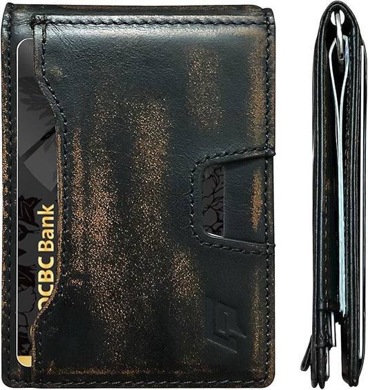 Slim Minimalist Wallet for Men- Money Clip Wallet | Bifold Men Wallets | RFID Blocking Wallet | Genuine Leather Wallets for Men | 12 Card Holder Mens Wallet | Mens Front Pocket wallet