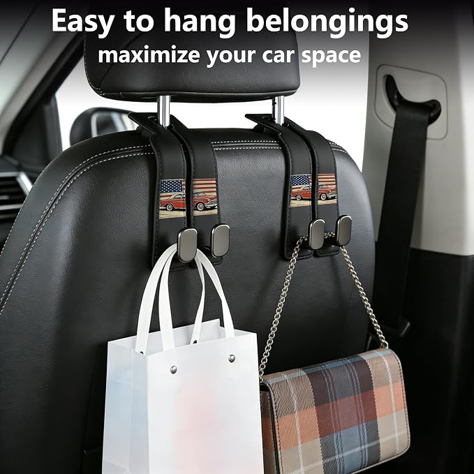 Purse Hook for Car -Universal Premium materials silicone and Aluminum-Magnesium Alloy Double Car Seat Back Storage Hook for Purses, Handbags, Bags Car pattern (2 Pack) Black