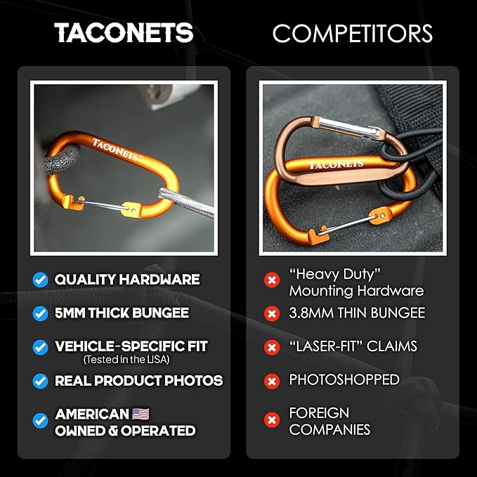 TacoNets Envelope Cargo Net for GMC Sierra & Chevy Silverado - Fits 2013-Current - Upgraded 5mm Bungee - Integrated Storage Bag - Heavy Duty Carabiners - Designed in USA