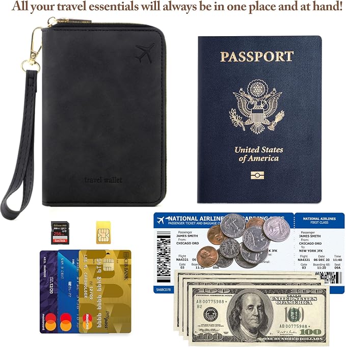 Passport Holder for Travel Women and Men RFID Passport Holder with Zipper Passport Case Passport cover Passport Wallet Travel Essentials and Accessories