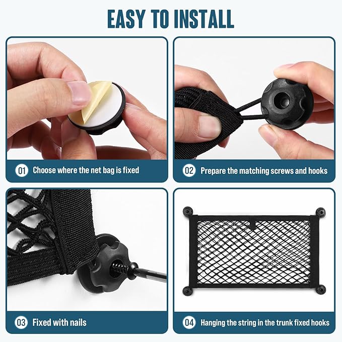 TOBWOLF 2PCS 25x45cm/9.8x17.7in Cargo Storage Net with Mounting Screws, Elastic Storage Mesh Pocket Netting, Built-in Hooks Automotive Cargo Netting Storage Pouch for Trunk, RV, Boats, Campers