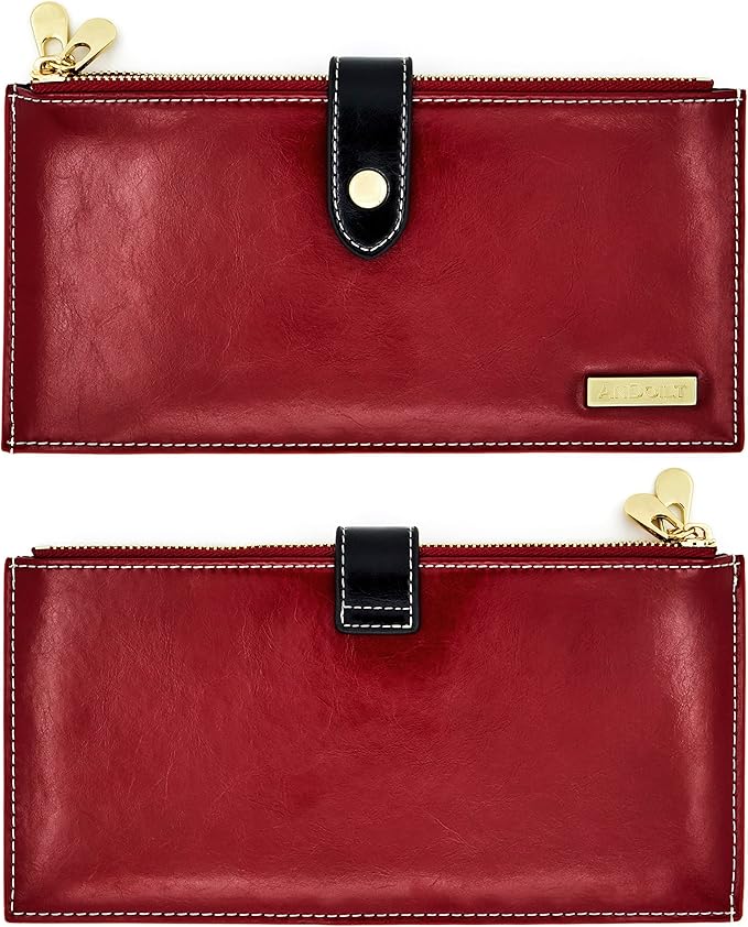 ANDOILT Women's Genuine Leather Wallet RFID Blocking Credit Card Holder Zipper Purse Cell Phone Handbag
