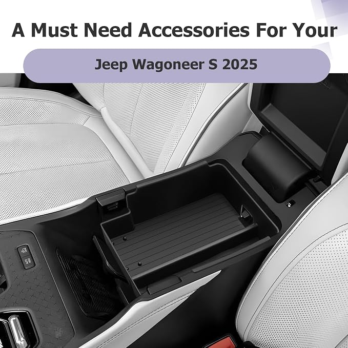 LUWU 2025 Wagoneer S Center Console Organizer for 2025 Wagoneer S Accessories Armrest Console Storage Box Insert Tray ABS Material Black-Trim
