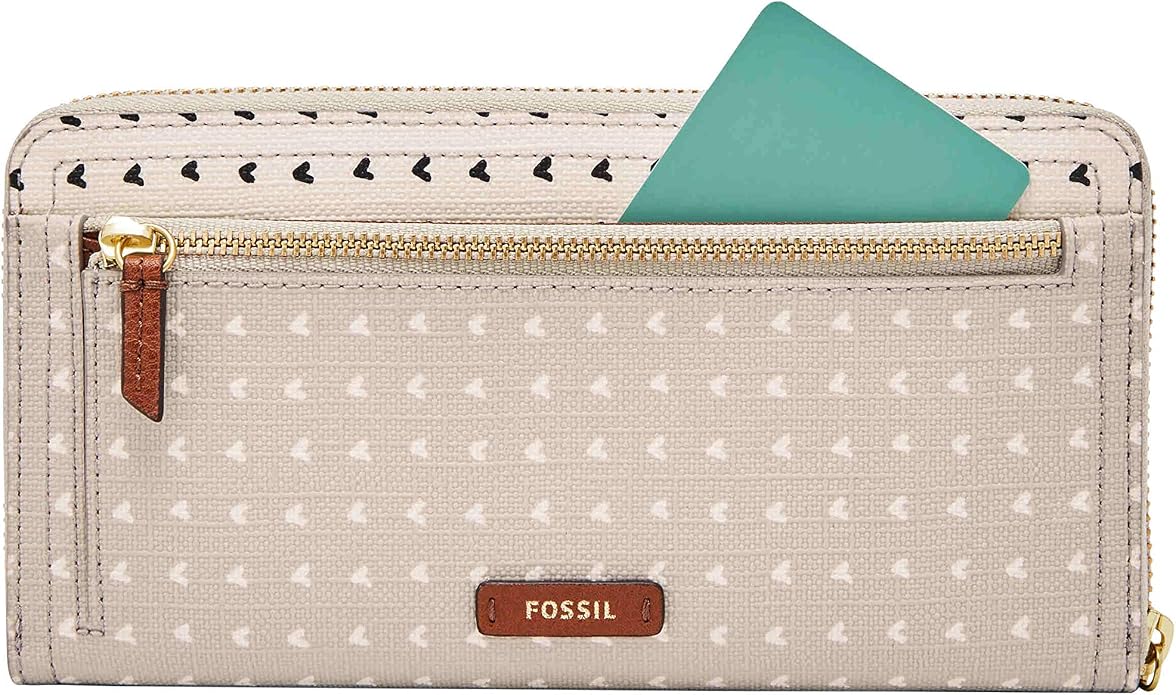 Fossil Women's Logan Leather RFID-Blocking Zip Around Clutch Wallet with Wristlet Strap for Women