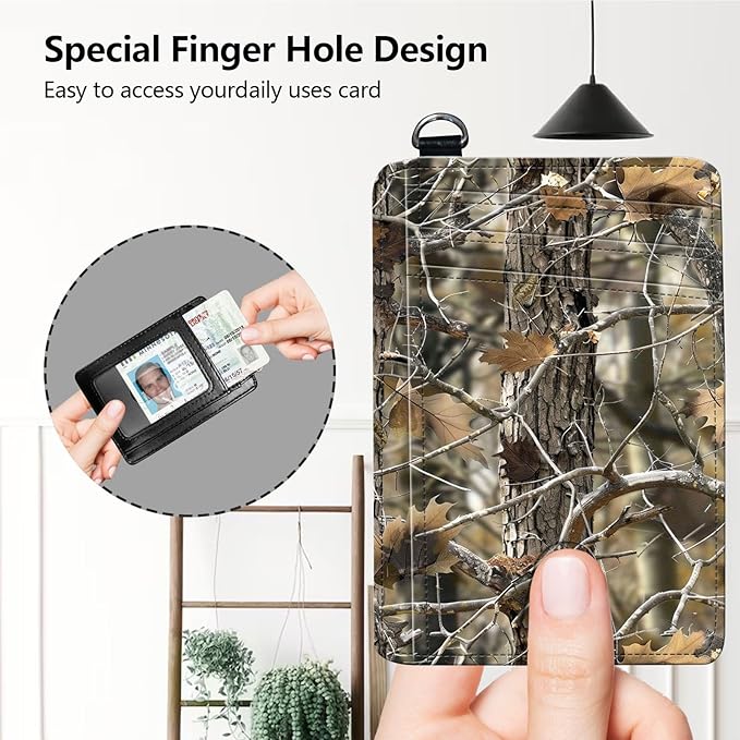 Slim RFID Blocking Card Holder Wallet with Wrist Strap - Minimalist Front Pocket Wallet, Forest camouflage Design, PU Leathe, for Men & Women, Ideal for Travel & Gifts