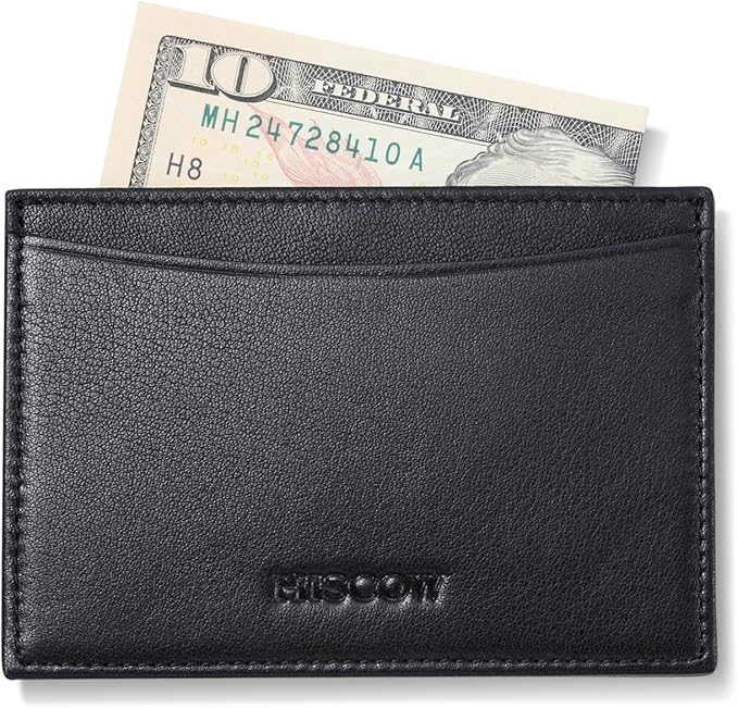 Leather Thin Card Holder, Slim ID Case Small Credit Card Wallet for Men & Women (Black)