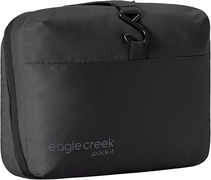 Eagle Creek Pack-It Hanging Toiletry Kit - Dual Compartment Toiletry Kit for Keeping Small Items Organized - Water Resistant - Top Grab Handle - Zipper Pouch - Black
