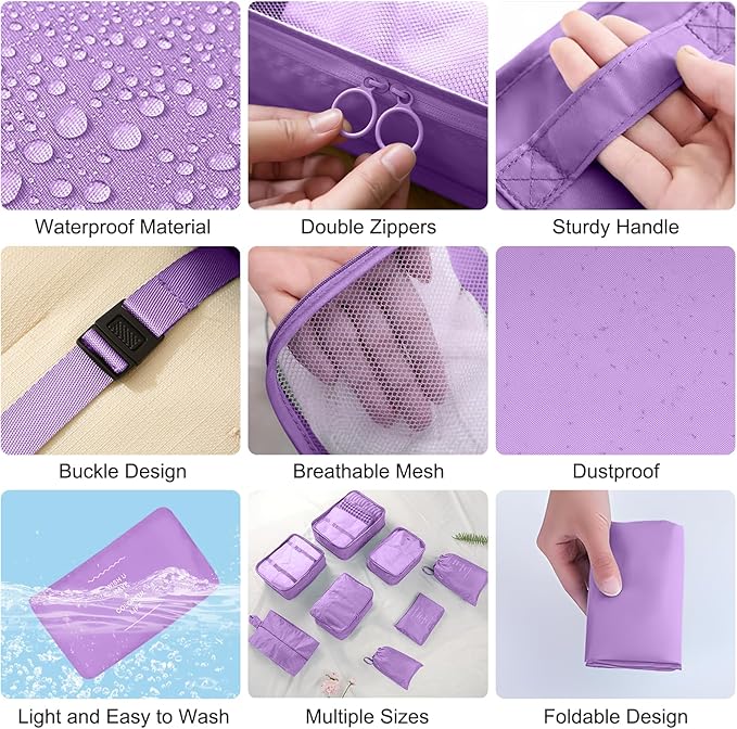 Packing Cubes for Travel - 8 Set Luggage Organizer Bags for Family, Mesh Breathable Packing Cubes for Suitcases Durable Travel Essentials Bags Set