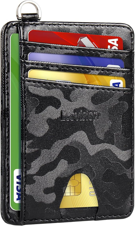 EcoVision Slim Minimalist Front Pocket Wallet, RFID Blocking Credit Card Holder Wallet with Detachable D-Shackle for Men Women