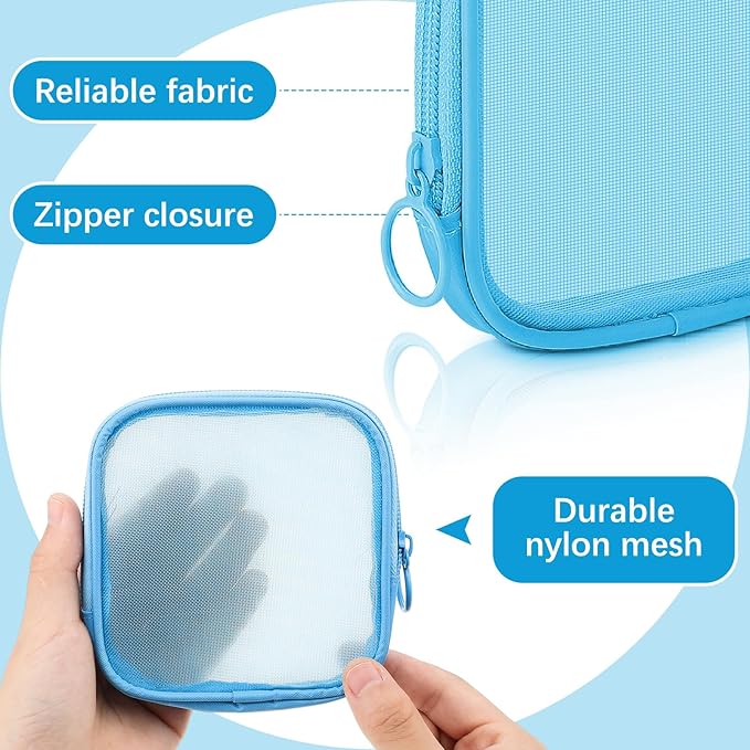 Weewooday 4 Pcs Mesh Makeup Bag Mesh Cosmetic Bag Travel Toiletry Pouch with Zipper Mini Makeup Cosmetic Purse for Daily Accessory(Small,Blue)