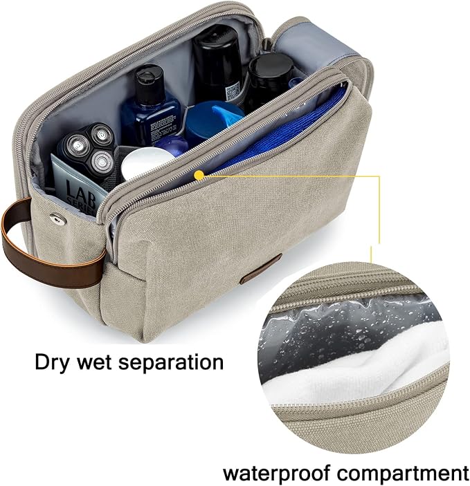 BAGSMART Toiletry Bag for Men, Canvas Travel Toiletry Organizer Dopp Kit Water-resistant Shaving Bag for Toiletries Accessories,Beige-Large