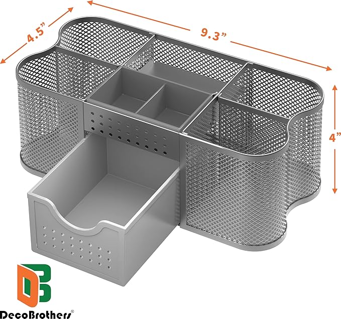 Deco Brothers Desk Organizers Pen Holder Office Caddy Storage, Silver