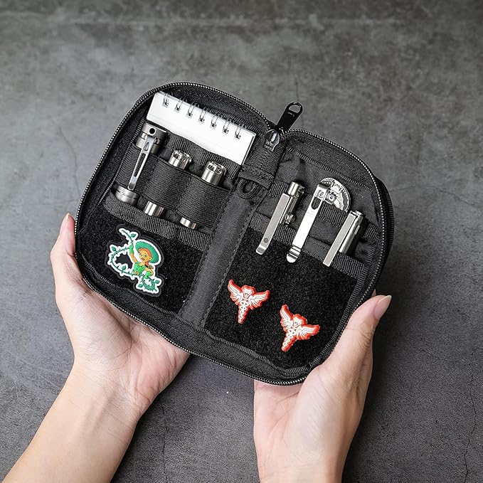 VIPERADE VE21 EDC Pouch Small Pocket Organizer with 9 Compartments, Pocket Tool Pouch with Patches Display Panel, Mini Organizer Bag for Men (Black Camo)