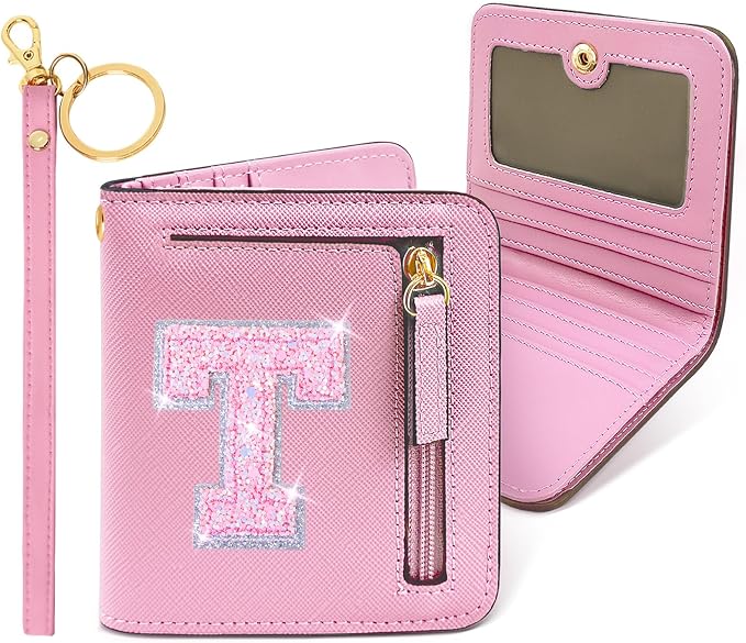 COSHAYSOO Mini Wallet with RFID Blocking Initial Monogrammed for Girls Birthday Valentines Easter Mothers Nurse Day Graduation Thanksgiving Appreciation Halloween Christmas New Year Gifts Letter T