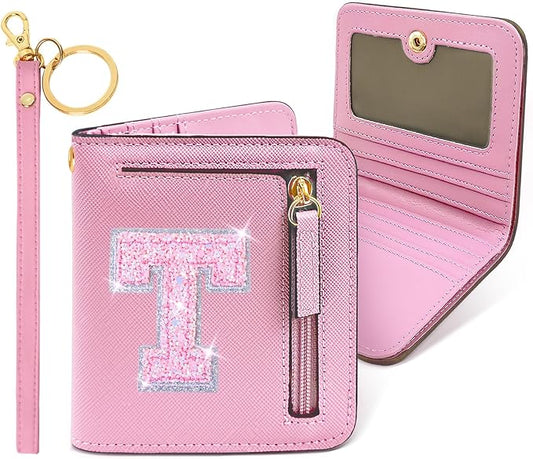 COSHAYSOO Mini Wallet with RFID Blocking Initial Monogrammed for Girls Birthday Valentines Easter Mothers Nurse Day Graduation Thanksgiving Appreciation Halloween Christmas New Year Gifts Letter T