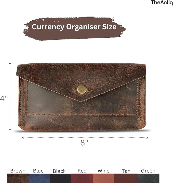 Green Leather Money Bag Wallets for Women - Handcrafted Leather Cash Envelopes for Budgeting Binder - Currency Holder Money Bag for Cash, Money Organizer for Cash Travel Purses for Women