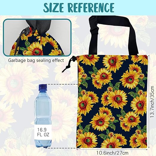 Car Trash Bag Abstract Yellow Sunflowers Hanging Drawstring Car Organizer and Storage Bag with Adjustable Buckle Canvas Garbage Bin for Back Seat or Hanging Headrest Car Decor Road Trip Essentials