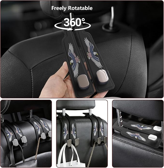 Purse Hook for Car -Universal Premium materials silicone and Aluminum-Magnesium Alloy Double Car Seat Back Storage Hook for Purses, Handbags, Bags Wing pattern (2 Pack) Black
