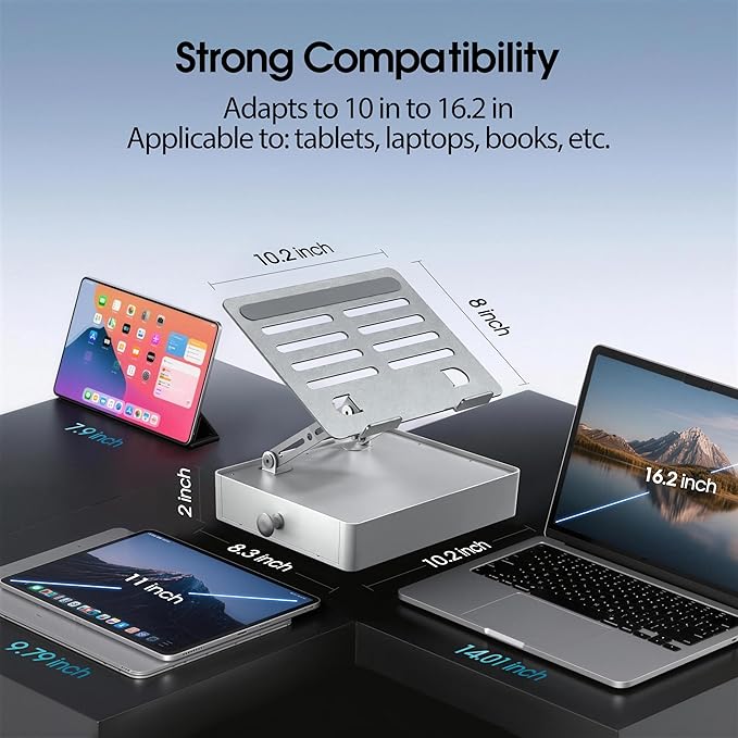 Laptop Stand with Storage Drawer, Adjustable Ergonomic Laptop Riser for Desk, Heavy-Duty Metal Stand for 10??6??Laptops, Space-Saving Desk Organizer for Remote Work & Home Office, Silver