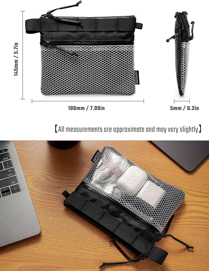 TACTICAL_GEEK EDC Modular Carry Pouch, Waterproof Nylon Organization, Multifunctional Utility Carry Pouch, Semi-Transparent Mesh Pouch for Storing Tools, Daily Necessities