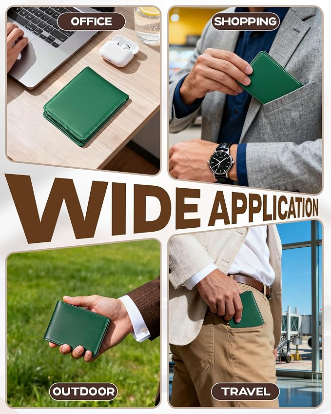 GNDR Wallet For Men Bifold Green RFID Blocking Slim Faux Leather Wallets Card Holder Front Pocket Minimalist Men Accessories With Gift Box