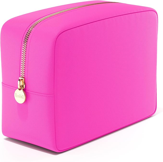 Embla Large Makeup Bag and Waterproof Nylon Travel Toiletry Bag, Large Capacity Cosmetic Zipper Pouch, Hot Pink